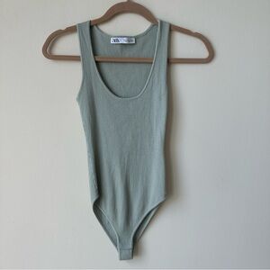 Zara Seafoam Green Gray Bodysuit Ribbed